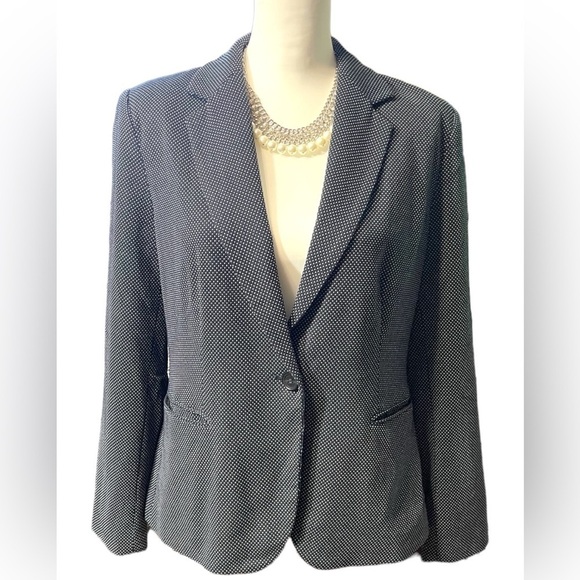 Zara Jackets & Blazers - Zara Polka Dot One Button Blazer Suit Jacket Navy Blue & White Women’s Size 10